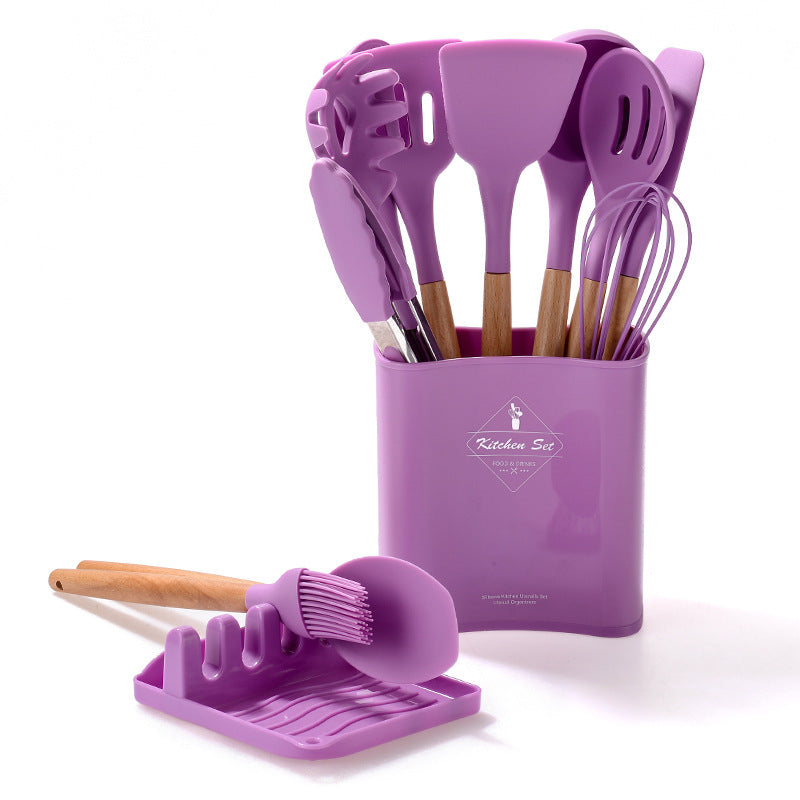 Kitchen Wooden Handle Kitchenware Set With Storage Square Bucket Kitchen DealSniper.net Purple