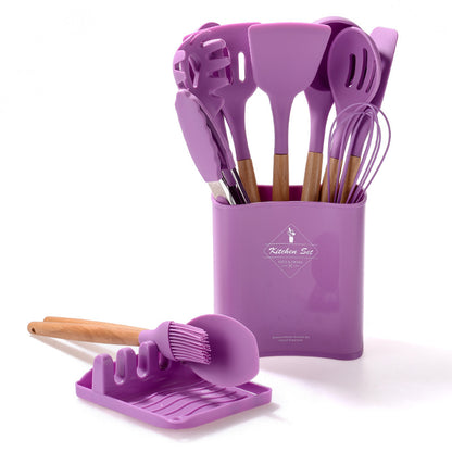Kitchen Wooden Handle Kitchenware Set With Storage Square Bucket Kitchen DealSniper.net Purple