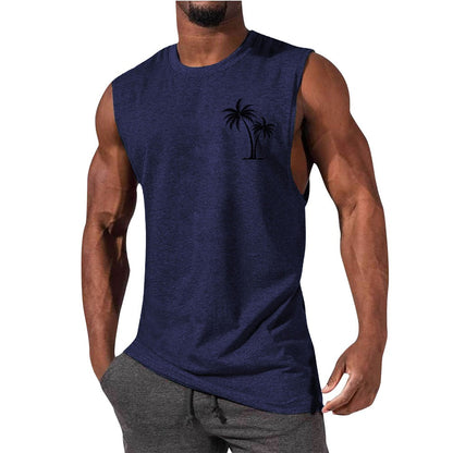 Coconut Tree Embroidery Vest Summer Beach Tank Tops Men dealsniper-net Navy Blue 3XL