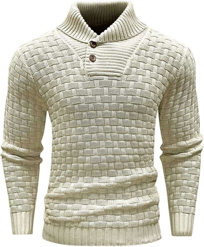 Men's Slim Turtleneck Sweater With Button Design Fashion