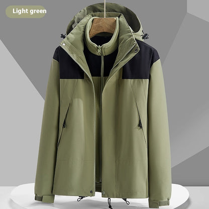 Hooded Windbreaker Unisex Fashion Color block Men DealSniper.net Three in one light green 2XL
