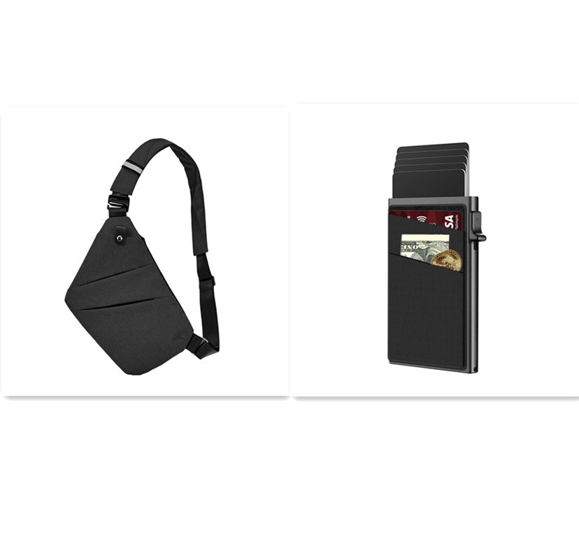 Men's Fashion Casual Travel Sling Crossbody Bag Men DealSniper.net Black Right Hand Set