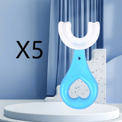 Children's U-shaped Food Grade Soft Rubber Toothbrush Health dealsniper-net Blue 5PCS