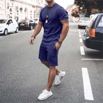 Short Sleeve Shorts Two-Piece Sports And Leisure Men dealsniper-net Blue 2XL