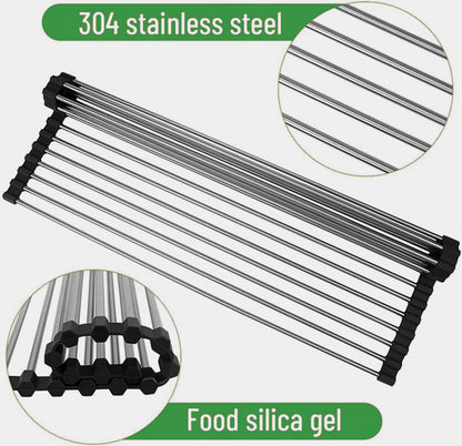 Kitchen Stainless Steel Sink Drain Rack Roll Up Dish Drying Drainer Mat Kitchen DealSniper.net