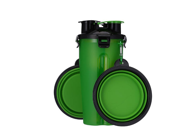 2 In 1Pet Water Bottle Dispenser Travel Portable Bowl Pets Gym From House Green Single cup double bowl 1set