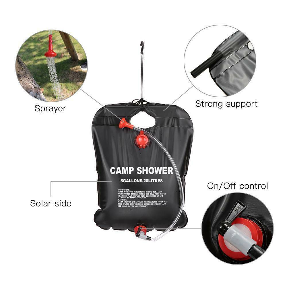 20L Camping Shower Portable Compact Solar Sun Heating Bath Bag Outdoor Travel Outdoor DealSniper.net