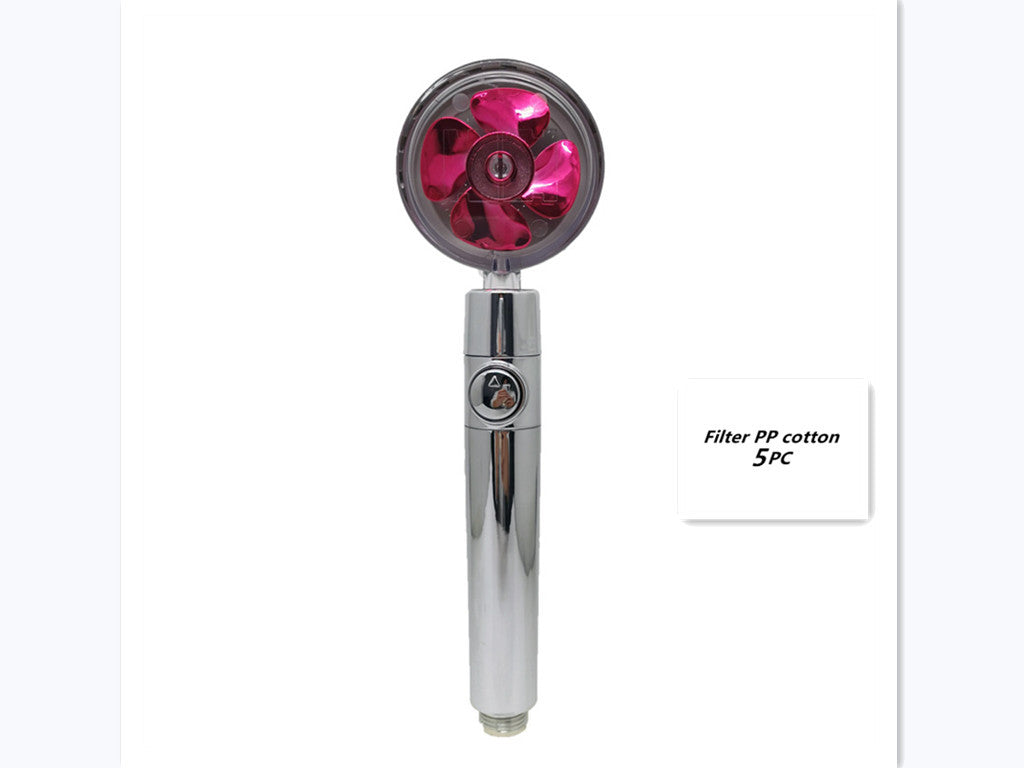 Propeller Driven Shower Head With Stop Button And Cotton Filter