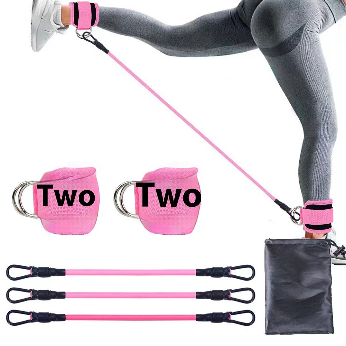 Ankle Strap Resistance Bands Hip Leg Strength Pull Rope Fitness Sports DealSniper.net Pink Three Silver Buckle