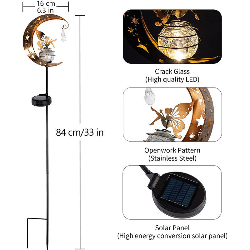 Solar Moon Fairy Lamp Outdoor Garden Iron Art