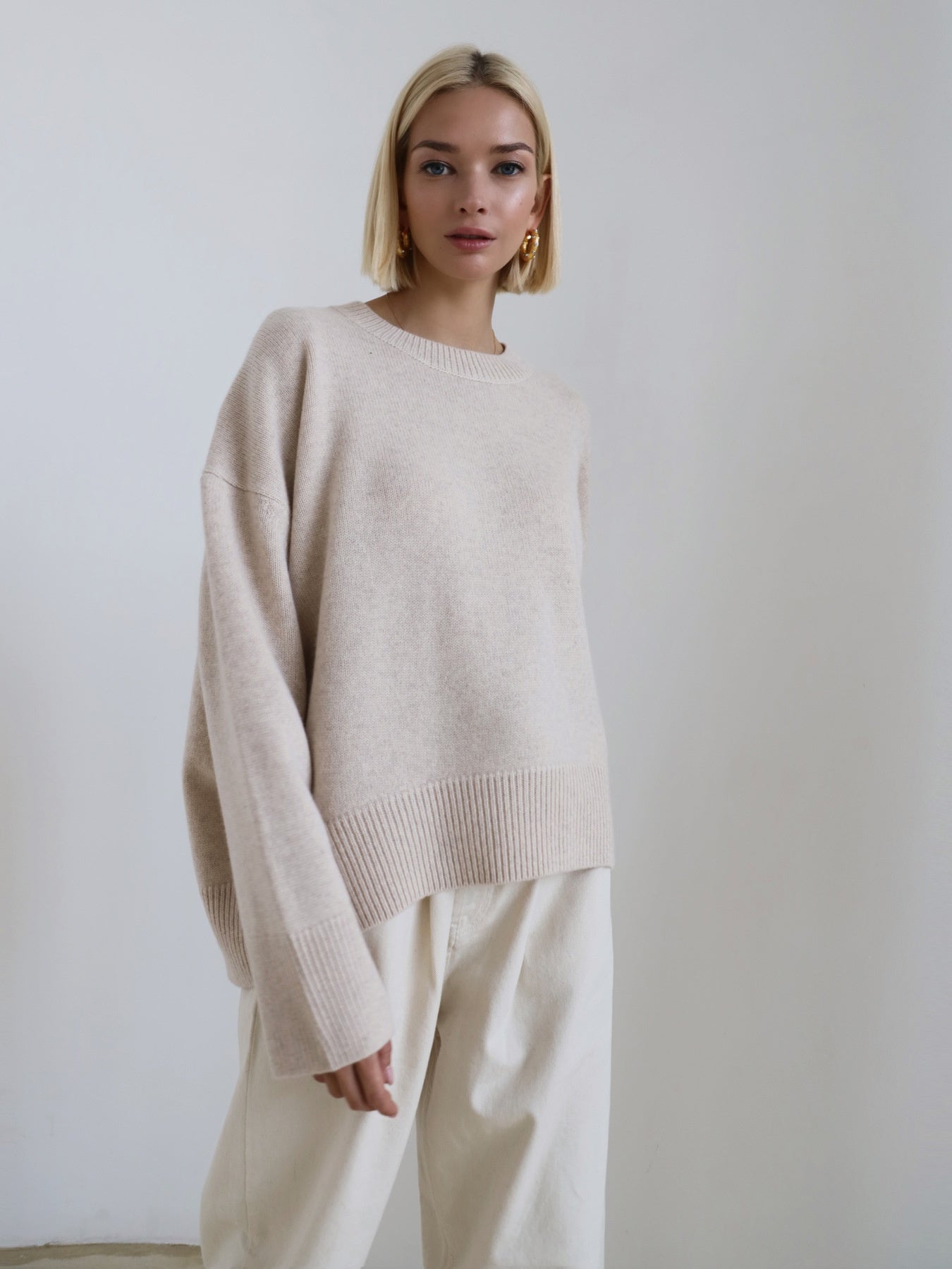 Thick Round Neck Women's Loose All-matching Knitted Pullover Sweater Women Gym From House Apricot 2XL