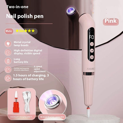 Two-in-one Grinding Pen Manicure Handheld Portable UV Lamp Beauty dealsniper-net Pink