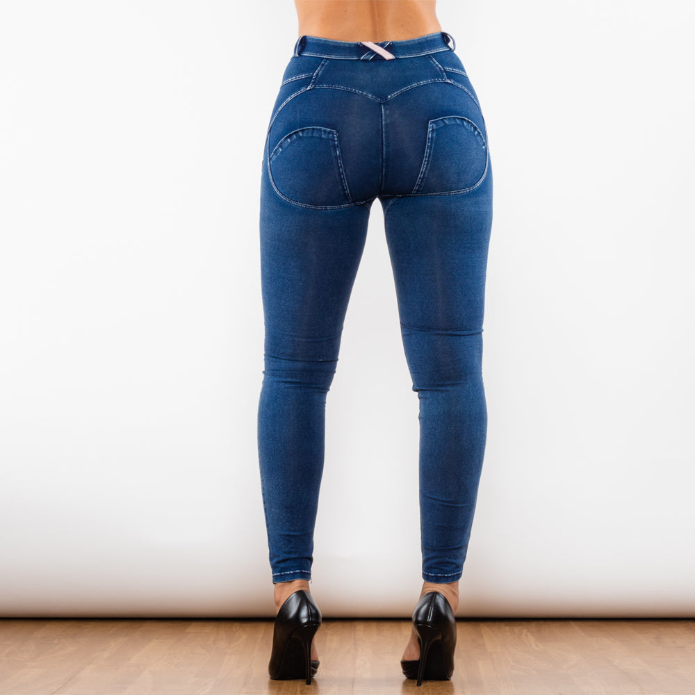 Melody Blue Washed Ripped Middle Waist Ripped Blue Lifting Jegging