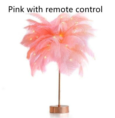 Feather Lamp Nordic Desk Lamp European-Style Night Light Home Decor dealsniper-net Pink with remote control