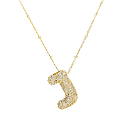 Brass Zircon Bubble Balloon Letter Pendant Necklace For Women Jewelry dealsniper-net FP2309C02J Gold