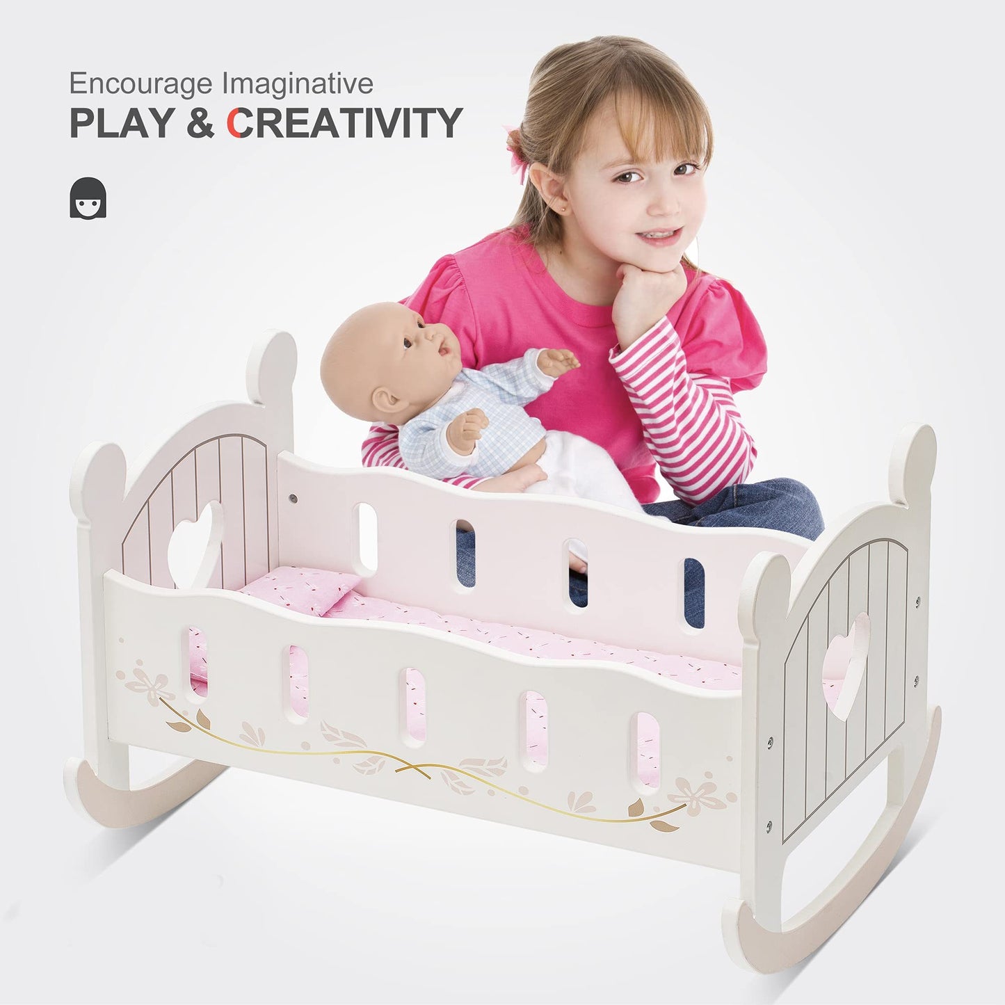 Wooden Doll Cradle Rocking Baby Doll Crib