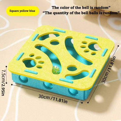 Interactive Cat Puzzle Toy With Maze Tunnel Bell Ball Pets dealsniper-net Square Blue yellow