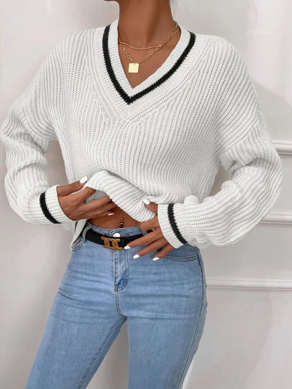 Winter Women's Clothes Cable Knit V Neck Sweaters Casual Women Gym From House White 2XL