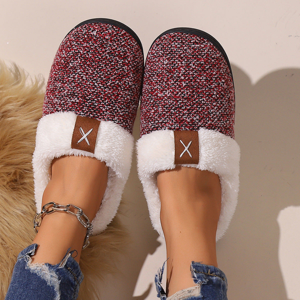 Winter Plush Slippers Fashion Thick Bottom Warm House Shoes