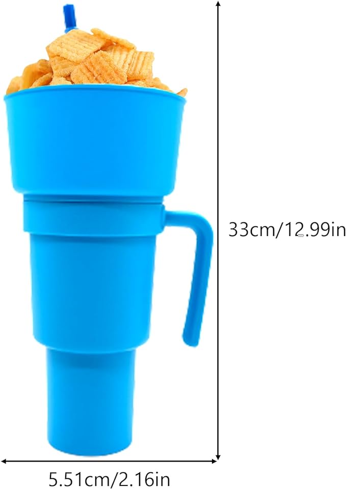 5 Pcs Stadium Tumbler With Snack Bowl, 2 In 1 Travel Cup With Snack Bowl, Cup Snack With Bowl On Top And Straw, Leak Proof Snack Cup And Bowl Combo 32oz Blue, Orange, Pink, Green, Yellow Kitchen dealsniper-net