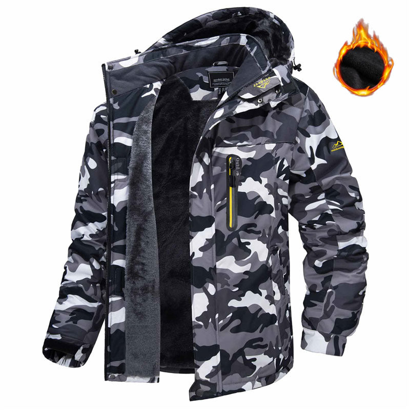 Winter Hooded Jacket Fashion Casual Warm Fleece Coat Men Gym From House Black camouflage 5XL