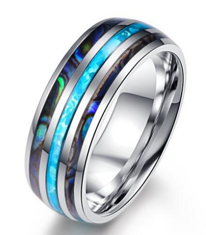 Nuncad 8mm Tungsten Caibide Wedding Ring Band Abalone Shell And Synthetic Opal For Men And Women Jewelry dealsniper-net