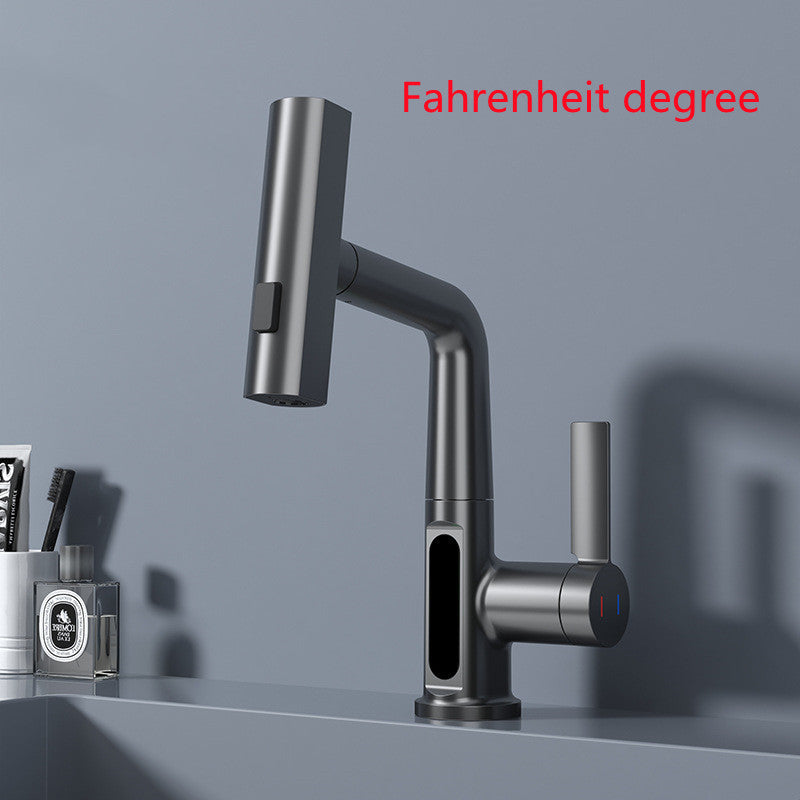 Intelligent Digital Display Faucet Pull-out Basin Faucet House DealSniper.net Gun gray Fahrenheit display