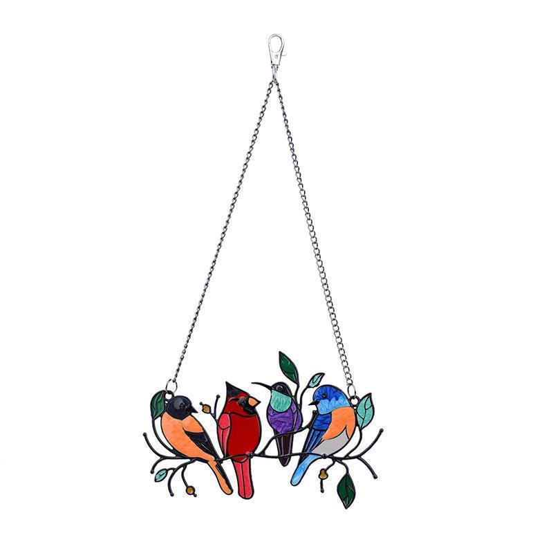 Metal Stained Bird Panel Glass Window Hanging Wall Decor Home Decor dealsniper-net