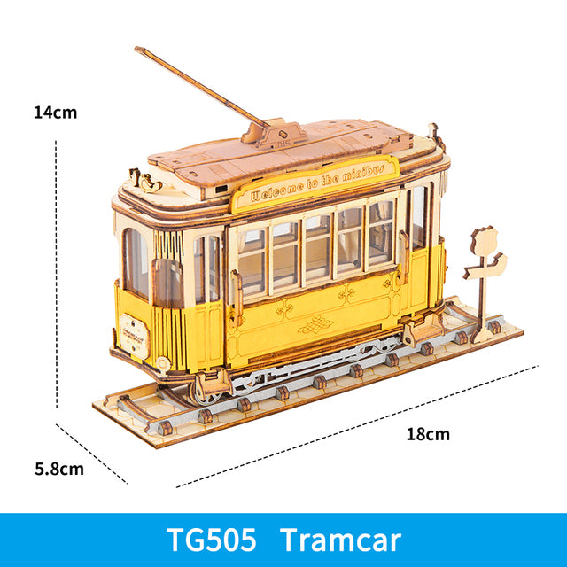 Robotime Rolife Vintage Tramcar Model 3D Wooden Puzzle Toys for Chilidren Kids Adult Christmas Birthday GiftsTG505 Dropshipping