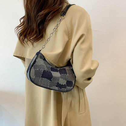 Denim Shoulder Bag Simple Plaid Patchwork Bag Women DealSniper.net