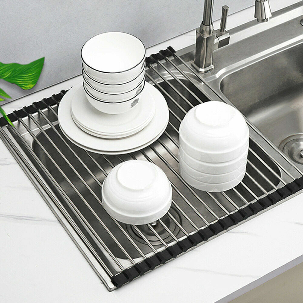 Kitchen Stainless Steel Sink Drain Rack Roll Up Dish Drying Drainer Mat Kitchen DealSniper.net