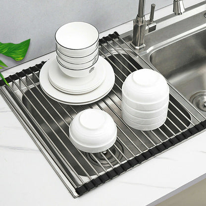 Kitchen Stainless Steel Sink Drain Rack Roll Up Dish Drying Drainer Mat Kitchen DealSniper.net