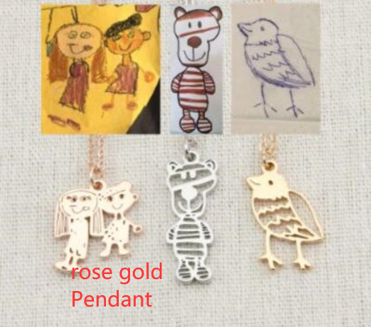 Custom Kids Drawing Painting Necklace Stainless Steel Jewelry dealsniper-net Rose Gold Pendant