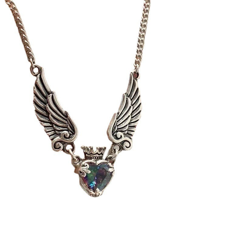 Vintage Gothic Heart Crown Angel Wings Pendant Necklaces Jewelry dealsniper-net