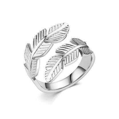 Feather Ring Open Titanium Steel Ring Gold And Silver Color Jewelry dealsniper-net Silver Adjustable Opening