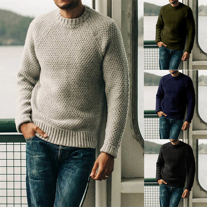 Men's Pullover Sweater Winter Casual Solid Color Round