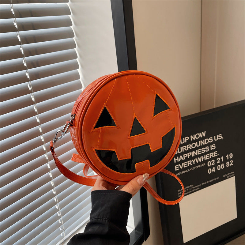 Halloween Pumpkin Small Round Bag Girls Funny Cute Shoulder Bag Women DealSniper.net Orange
