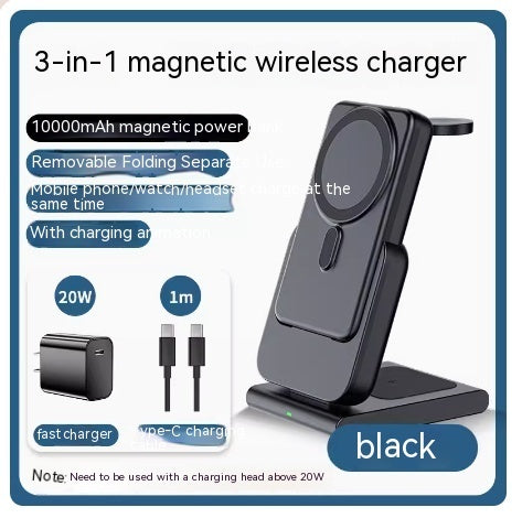 Magnetic Bracket Three In One Wireless Charger Electronics DealSniper.net Black 20W 10000mAh