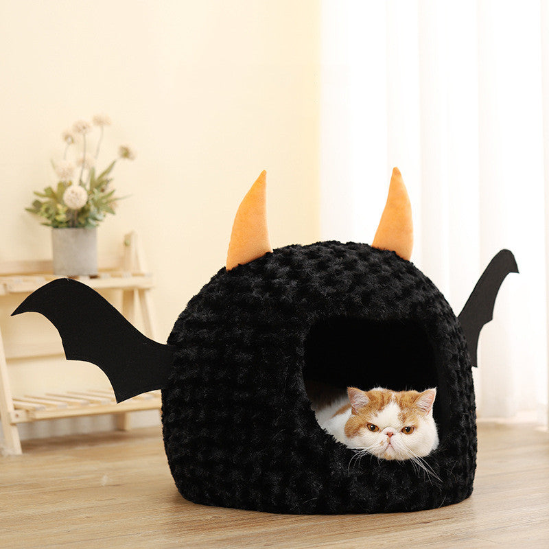 Halloween Little Devil Pet Nest Short Plush Fully Enclosed Warm Holidays dealsniper-net