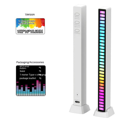 Led Sound Control Light Bar RGB Ambient Pickup Rhythm Lamp Music House DealSniper.net 16 Lights White 5V Built In Battery Style