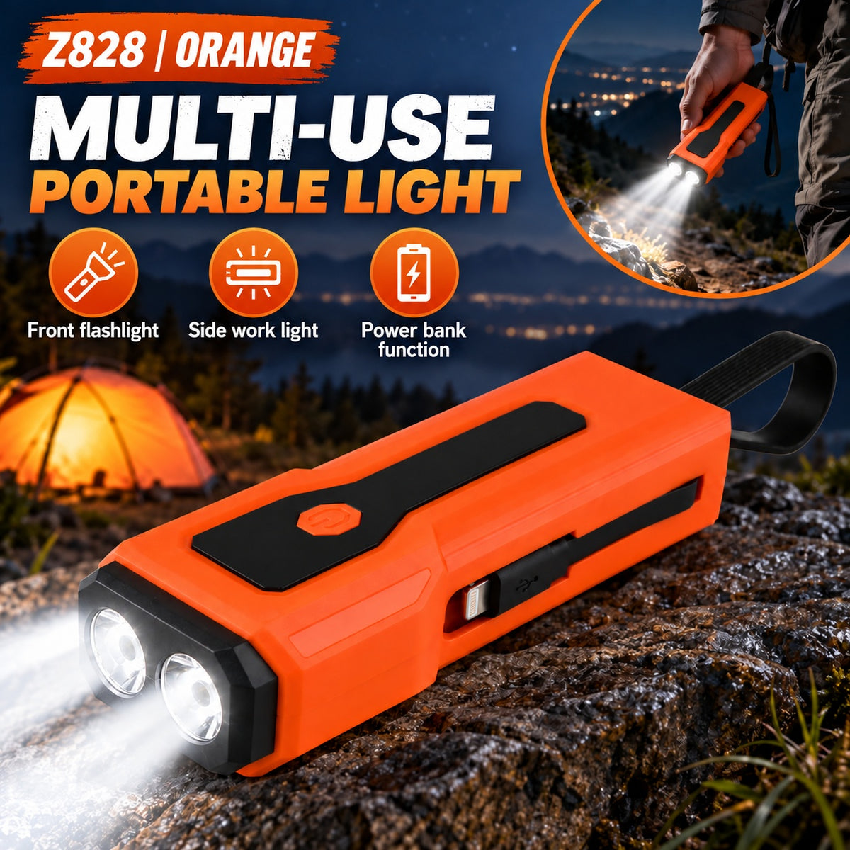 Rechargeable Z828 Orange Portable Bicycle Flashlight Outdoor DealSniper.net