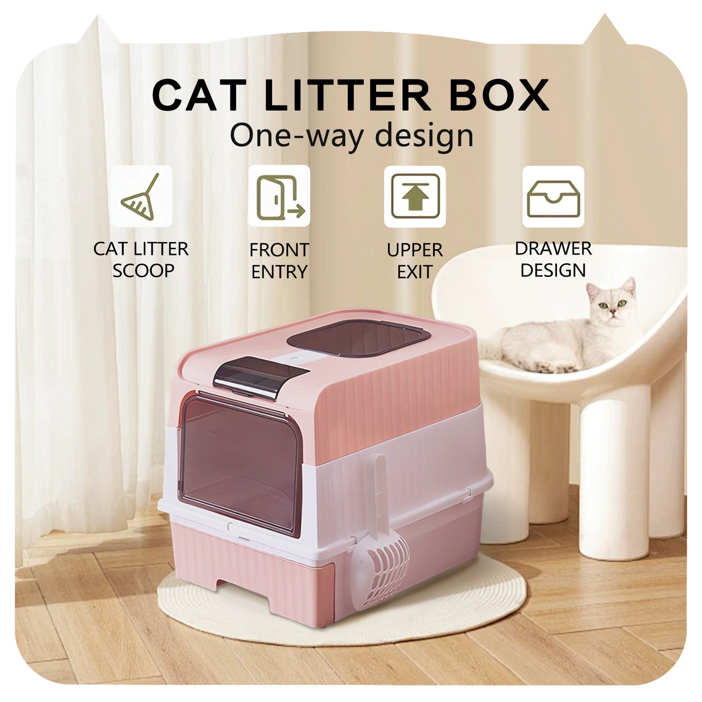 Super Large Capacity Cat Litter Box - Easy To Clean Pets dealsniper-net Pink