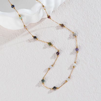 Stainless Steel Natural Stone Necklace Bracelet Set For Women Jewelry DealSniper.net