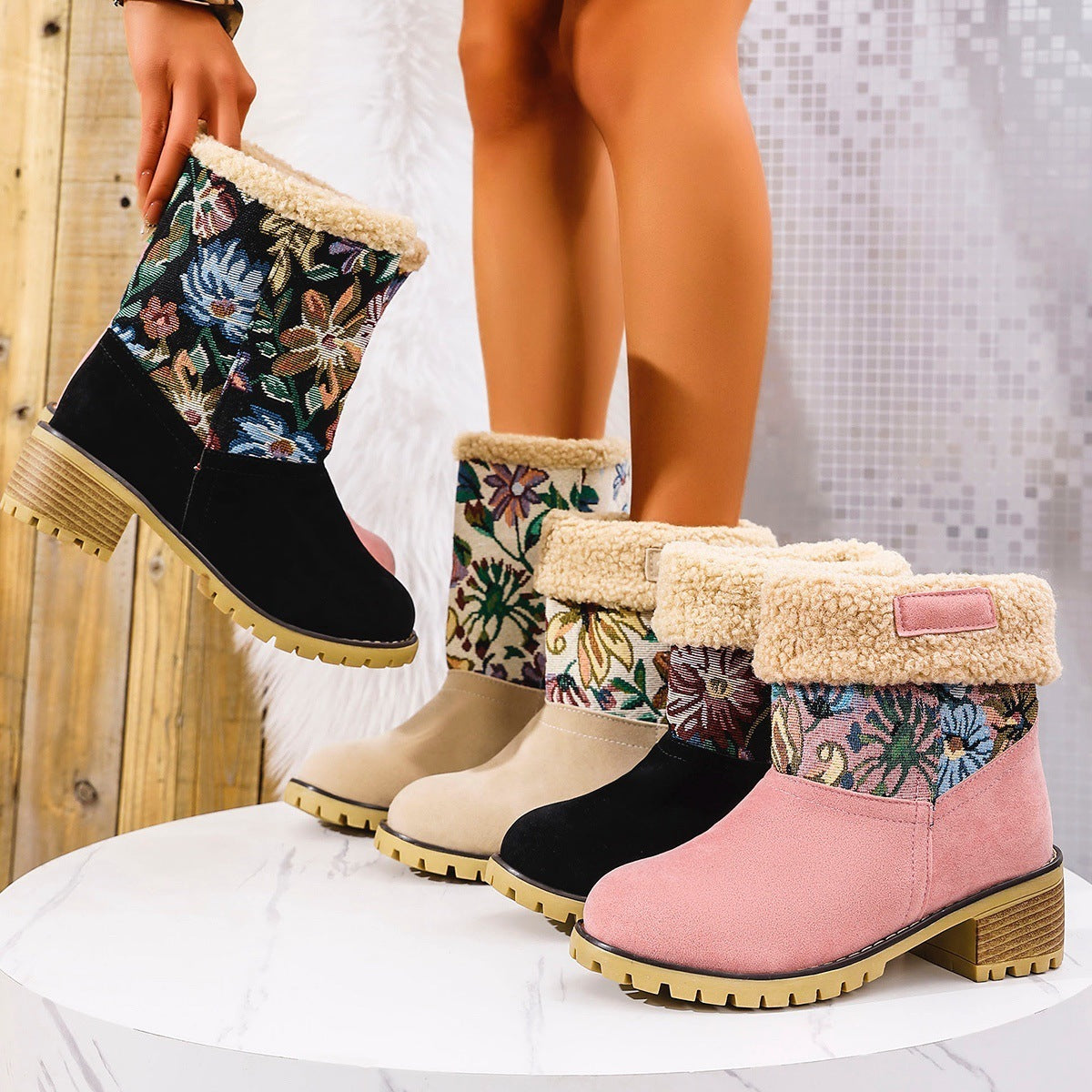 Flowers Embroidered Snow Boots Ethnic Style Platform