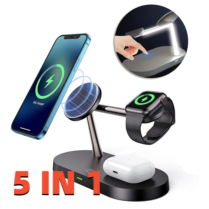 Multifunctional Five-In-One Magnetic Wireless Charging Watch Headset Desktop Mobile Phone Holder Charger 15W Fast Charge Gadgets dealsniper-net