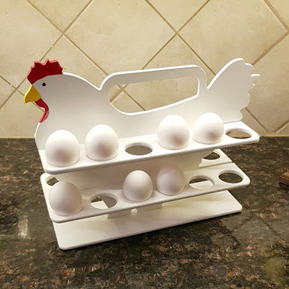 12 Cells Chicken Shape Egg Shelf Portable Wooden Case Kitchen DealSniper.net White