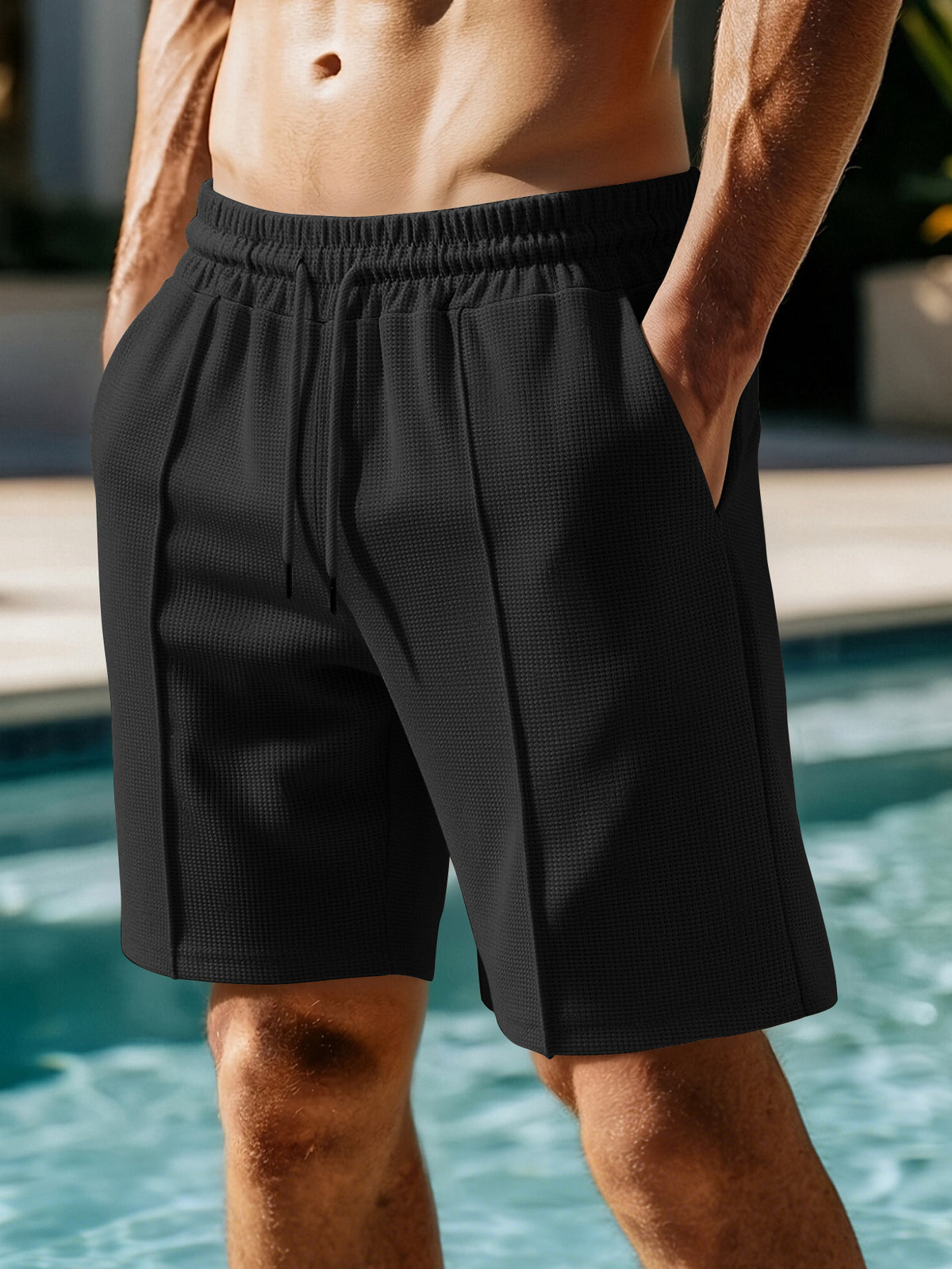 Men's Five-Piece Waffle Pattern American Heavyweight Trendy Men Gym From House Black 2XL