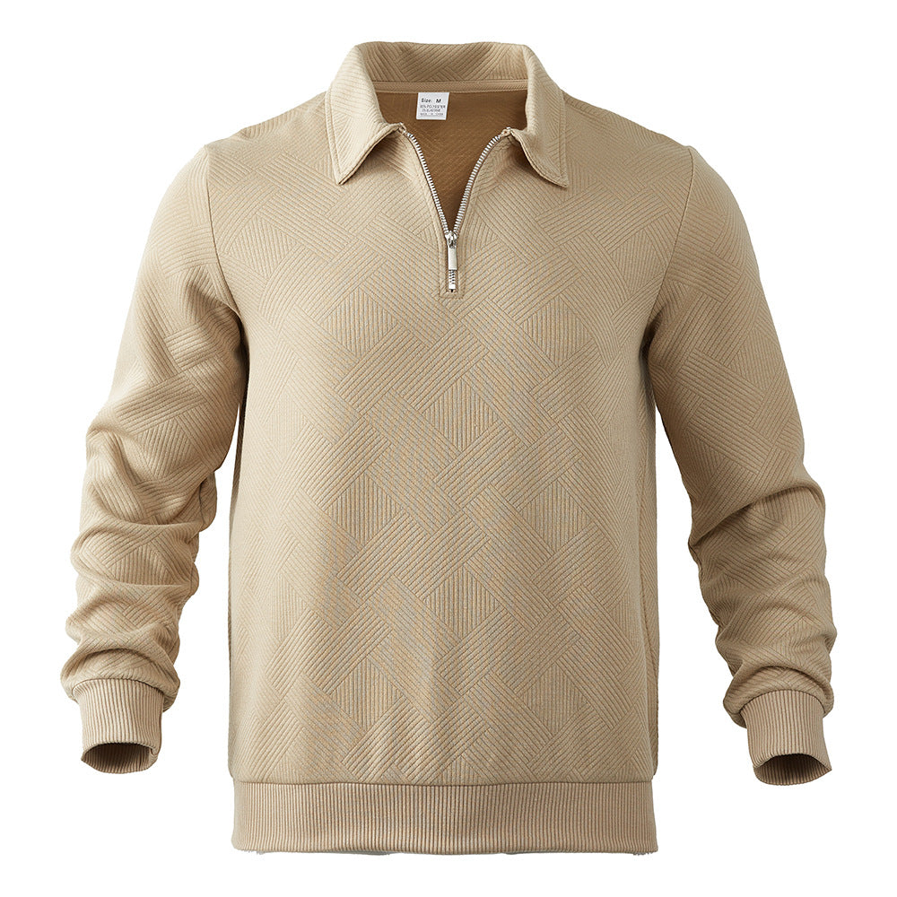 Lapel Jacquard Half-zipper Sweatshirt Fashion Solid Color Men DealSniper.net