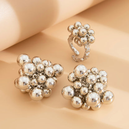 Fashion Geometry Pattern Beaded Earrings Suit Jewelry dealsniper-net White K Earrings Ring 5845