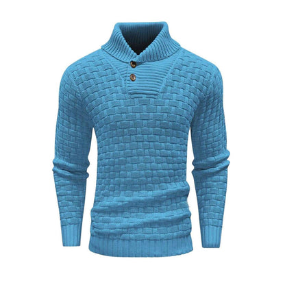Men's Slim Turtleneck Sweater With Button Design Fashion Men DealSniper.net Sky Blue L